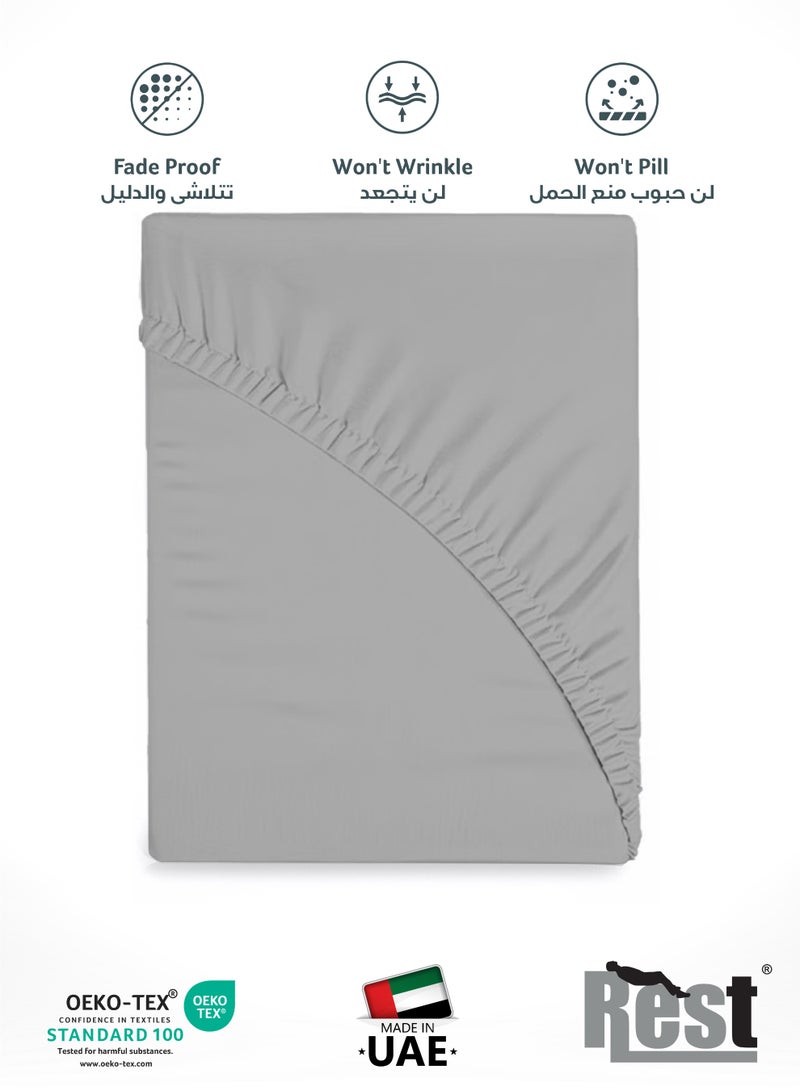 REST Fitted Bedsheet 160x200+30cm Breathable Plush Grey Fabric with Deep Pockets Machine Washable for Optimal Protection - Image 4